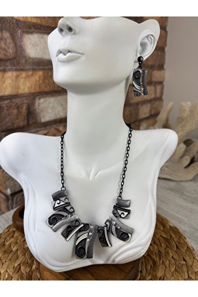 SEDEF TAKI İşlemeli mineli kolye ve küpe takım