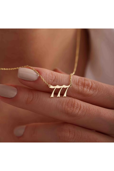 CAXBERN Çelik 777 Melek Sayısı Altın Kaplama Kolye Melek Sayılı Kolyesi