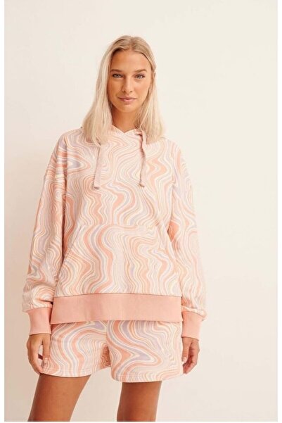 Oversize Organic Soft Coton Kumaş Renkli Kanguru Cepli Kadın Sweatshirt (Sadece Üst)