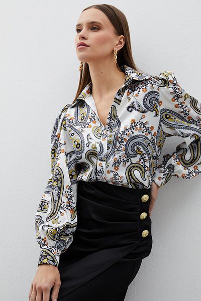Sateen Cămașă de damă cu model floral jacquard neagră - 1447-2036