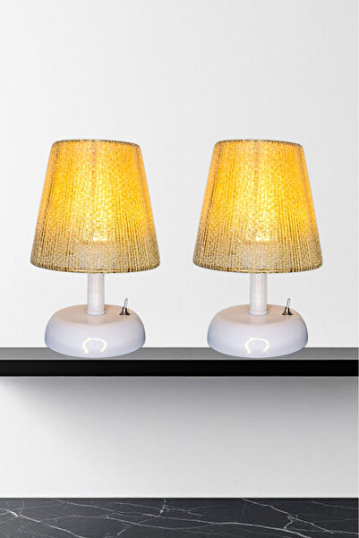 Bubihome Kablosuz Pilli Masa Lambası Gold Başlık,Beyaz Gövde, Pilli Led Abajur