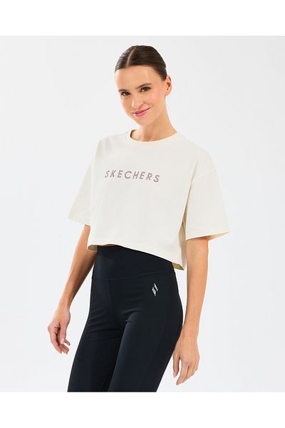 SKECHERS W Crop Fit γραφικό μπλουζάκι γυναικείο μπλουζάκι S2510147-102