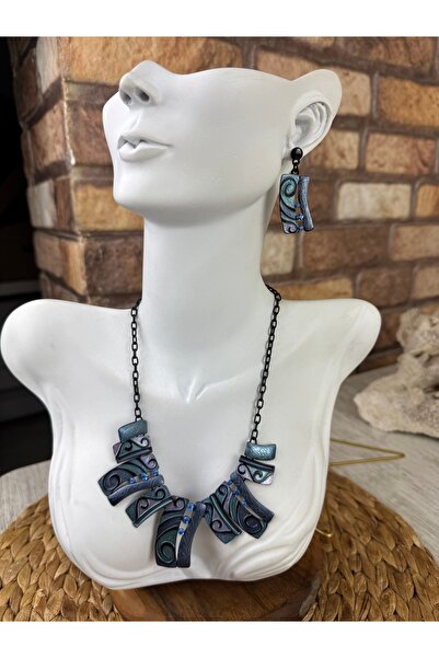 SEDEF TAKI İşlemeli mineli kolye ve küpe takım