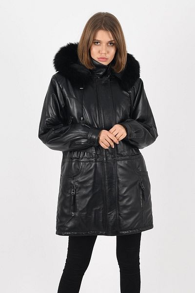 ALİN Bridget Women's Black Hooded Shearling Genuine Leather Coat Size Measurements Visual