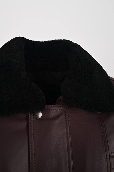 ALİN Tarkan Men's Burgundy Winter Genuine Leather Coat with Collar Puppet Size Measurements Visual