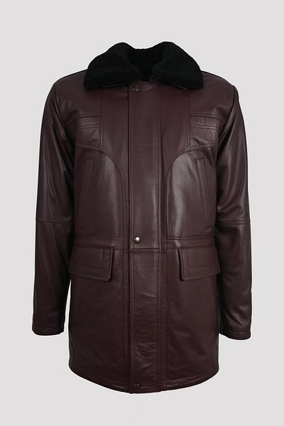ALİN Tarkan Men's Burgundy Winter Genuine Leather Coat with Collar Puppet Size Measurements Visual