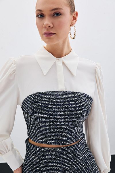 Sateen Μπλούζα πουκάμισο Sax Blue Tweed