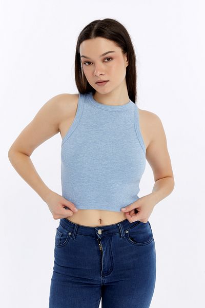 Maison La Femme Women's Ribbed Halter Neck Crop Tank Top