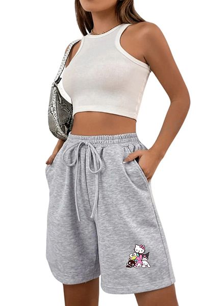 makiteks Negru Gri 2'li Culoare uni Pantaloni scurți obișnuiți pentru femei Lilo Stitch Kuromi Hellokitty