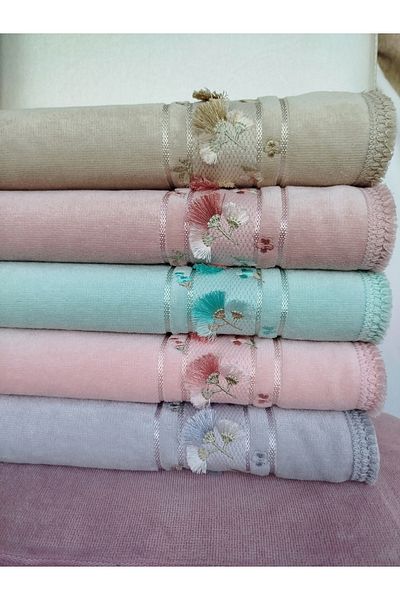 Fiesta Velvet Dual Border 3D Embroidered, Colorful 100% Cotton Hand Face Pool (6 Pcs X 50X90 cm)