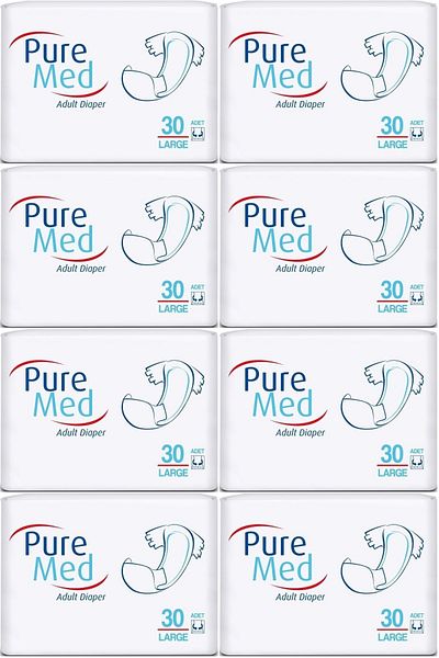 Puremed Patient Diapers with Waistband Textile Surface Large L-Large 240 Pieces (8Pk*30)