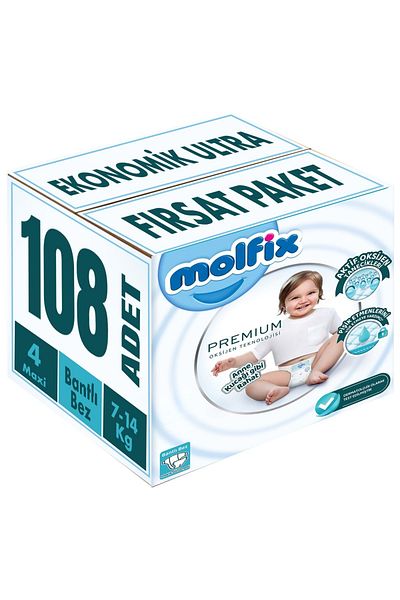 Molfix Premium 7-14kg Baby Maxi Diapers - 108 Pieces, Economic Ultra Opportunity Pack