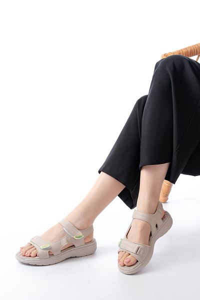 İNFON İnfon Dm-363 Beige Helmet Velcro Stitched Daily Women's Sandals