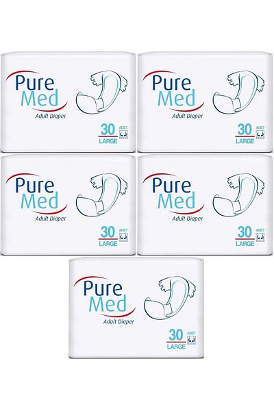 Puremed Patient Diapers with Waistband Textile Surface Large L-Large 150 Pieces (5Pk*30)