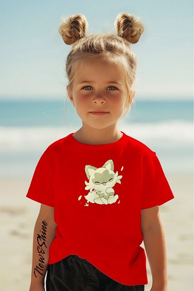 New Shine 1 T-Shirt Is a Gift for Purchases of 6 or More in the Cart - Pink Pokemon Printed Oversize Children's T-Shirt