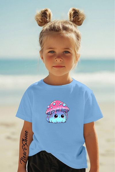 New Shine 1 tricou este un cadou pentru achiziții de 6 și mai sus în coș - Tricou supradimensionat pentru copii cu imprimeu Mushroom Cat