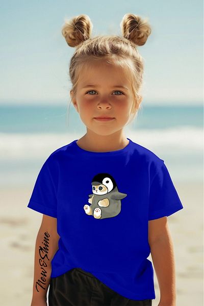 New Shine 1 tricou este un cadou pentru achiziții de 6 și mai sus în coș - Tricou supradimensionat pentru copii cu imprimeu Pinguin Kitten
