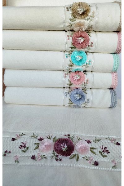 Fiesta Velvet Dual Border 3D Embroidered 100% Cotton 50X90 cm Hand Face Towel (6 Pieces)