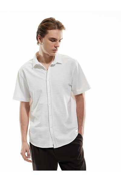 Koton Button Collar Textured Regular Fit Classic Short Sleeve Shirt