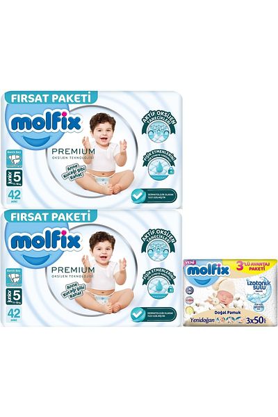 Molfix Premium Baby Diaper Size:5 (11-18kg) Junior 84 Pieces Fırsat Pk + 3 Wet Wipes