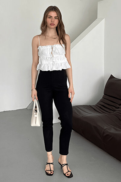 Paw Garage Women's Lia High Waist Pencil Carrot Model Skinny Leg Crepe Fabric Trousers