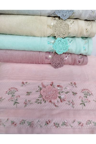 Fiesta Colorful 3D Embroidered Velvet Border 6 Pieces 50X90 cm Hand Face Towel