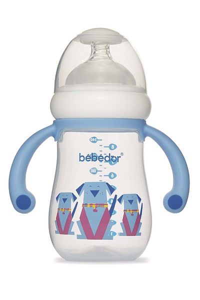 Bebedor Blue Patterned Wide Mouth Baby Bottle with Handle 125ml - Code:99322