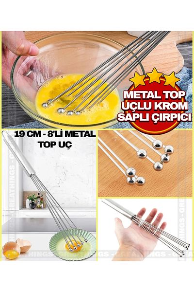 NEHAN Metal Beater 8Pcs Metal Ball Tip Chrome Handle Beater, Metal Cake Egg Beater