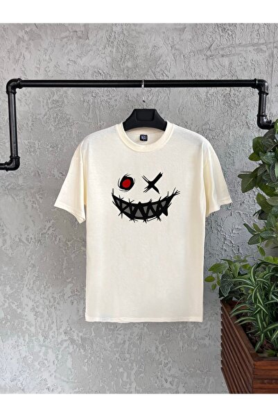 Tarzsokak Smile Monster Printed Bej Oversize Bărbați