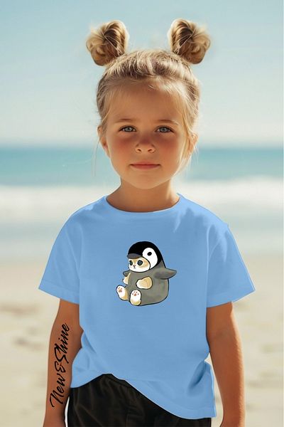 New Shine 1 tricou este un cadou pentru achiziții de 6 și mai sus în coș - Tricou supradimensionat pentru copii cu imprimeu Pinguin Kitten