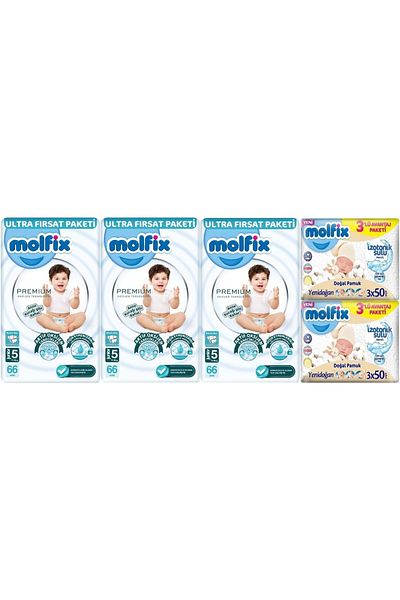 Molfix Premium Baby Diaper Size:5 (11-18kg) Junior 198 Pieces Ultra Fırsat Pk + 6 Wet Wipes