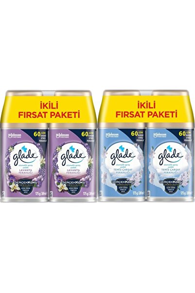Glade Oda Kokusu Otomatik Sprey Yedek 269ml (4 LÜ SET) Lavanta - Temiz Çarşaf Ferahlığı Karma
