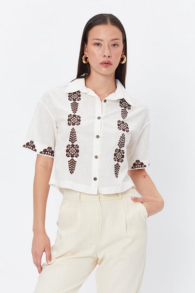 Reyon Ethnic Patterned Short Sleeve White Shirt 34164