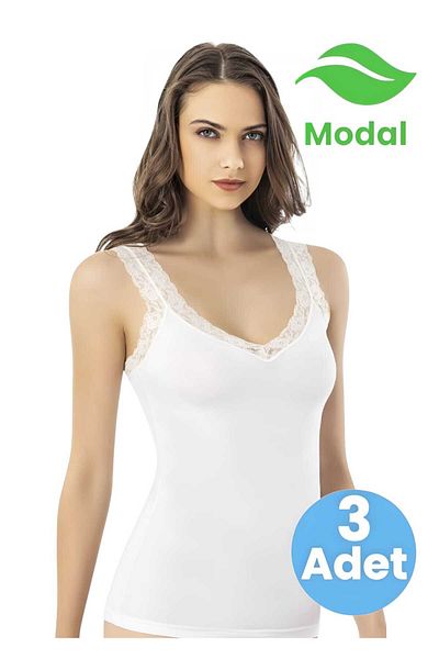 Tezzgelsin Women's 3-Piece Lace Strap Detailed Modal Undershirt