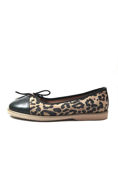 Onlo Ayakkabı Pantofi Onlo 25.810 Balerini de damă din piele naturală cu model leopard negru