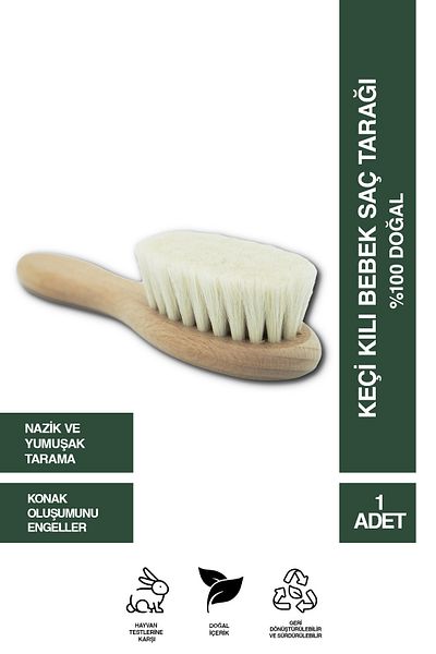 Let's Be NATURAL 100% Natural Goat Hair Baby Hair Brush, Anti-House Formation, Ultra Soft, Gentle Combing