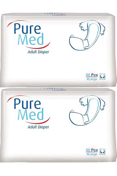 Puremed Patient Diapers with Waistband Textile Surface XL Extra Large 60 Pieces (2Pk*30)