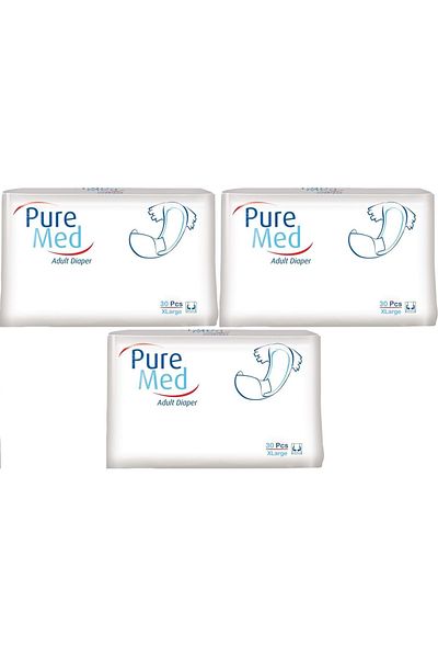 Puremed Patient Diapers with Waistband Textile Surface XL Extra Large 90 Pieces (3Pk*30)