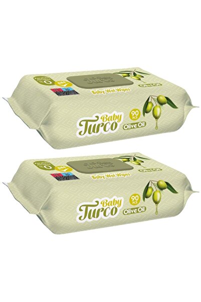 Baby Turco Islak Havlu Mendil 90 Yaprak Zeytinyağlı 2 Li Set 180 Yaprak Plast...