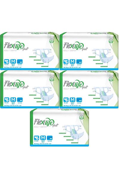 Flexi Life Adult Patient Diapers with Waistband Textile Surface Medium Medium 150 Pieces