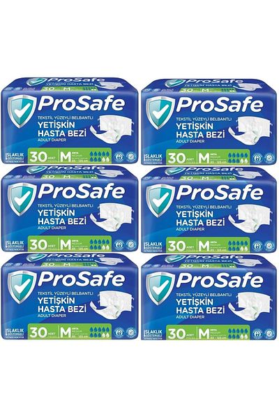 PROSAFE Medium Size Patient Diapers 180 Pieces with Waist Band Textile Surface m - Medium 6Pk*30