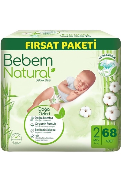 Bebem Natural Bebem Bebek Bezi Natural Beden:2 (3-6KG) Mini 68 Adet Fırsat Pk