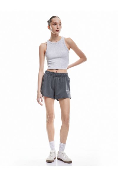 Koton Cotton Printed Slim Fit Mini Elastic Waist Shorts