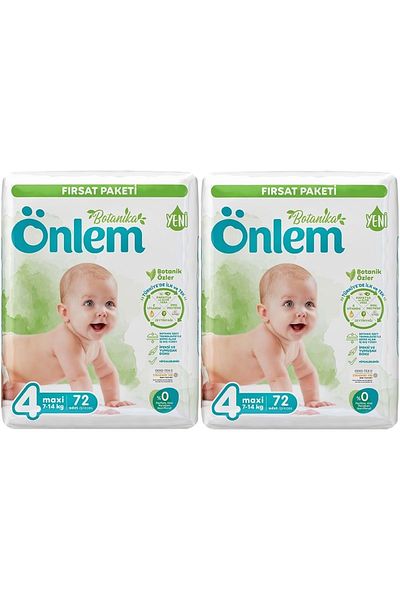 ÖNLEM Baby Diapers Botanika Size:4 (4-9KG) Maxi 144 Pieces Economic Opportunity Package