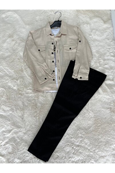 Terry Gabardin Gömlek Ayarlanabilir Lastikli Pantolonlu Tişörtlü  3 Lü Erkek ...