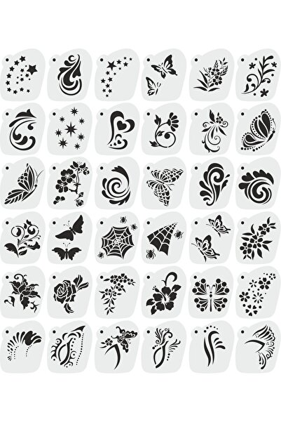 STENCİLTASARIM Stencil Tasarım 36 Adet SL087 Yüz Boyama Stencilleri SET33 Pasta, Ahşap, Yüz Boyama Şablonu