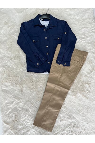 Terry Gabardin Gömlek Ayarlanabilir Lastikli Pantolonlu Tişörtlü  3 Lü Erkek ...