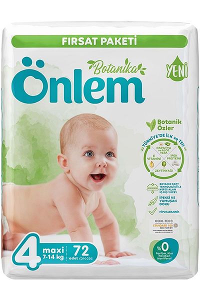 ÖNLEM Baby Diapers Botanika Size:4 (4-9KG) Maxi 144 Pieces Economic Opportunity Package