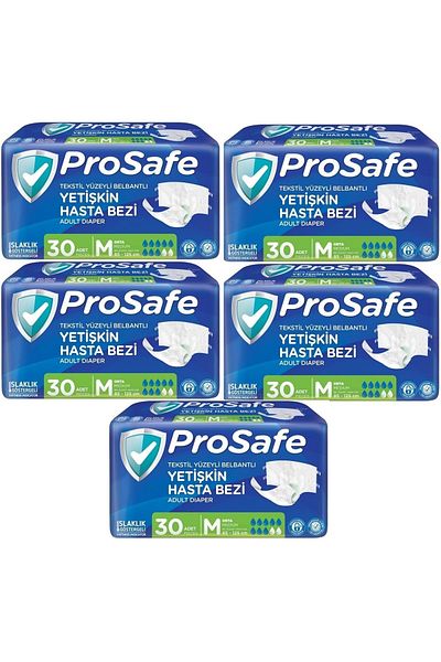 PROSAFE Medium Size Patient Diaper - Adult Textile Surface with Waist Band m Size 150 Pieces (5Pk*30)