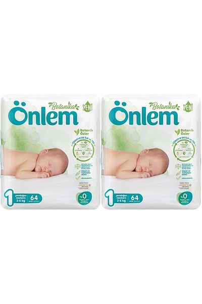 ÖNLEM Botanika Patterned Baby Diapers - Newborn 128 Pieces, 2-5kg Size 1